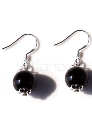 Black Circular Simple Fashion Agate Titanium Steel Gemstone Earrings
