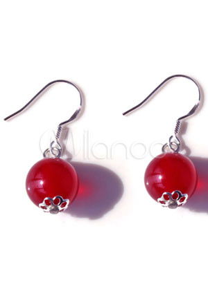 Fuchsia Simple Fashion Agate Titanium Steel Gemstone Earrings