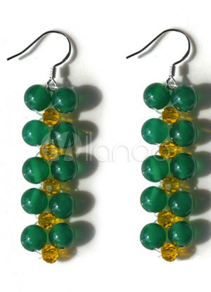 Fabulous Green Agate Titanium Steel Gemstone Earrings