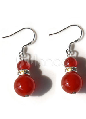 Red Double Agates Titanium Steel Gemstone Earrings