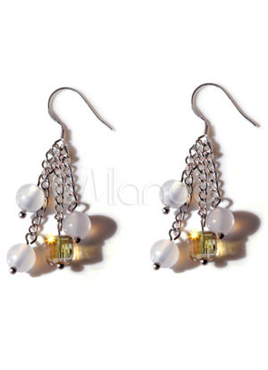 White Agate Titanium Steel Gemstone Earrings