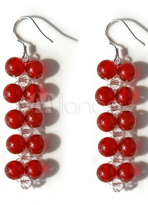 Fabulous Red Agate Titanium Steel Gemstone Earrings