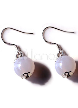 White Simple Fashion Agate Titanium Steel Gemstone Earrings