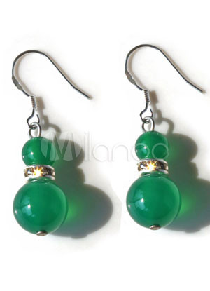 Green Double Agates Titanium Steel Gemstone Earrings