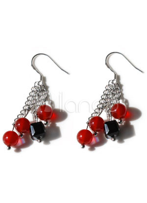 Red Agate Titanium Steel Gemstone Earrings