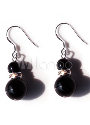 Black Double Agates Titanium Steel Gemstone Earrings