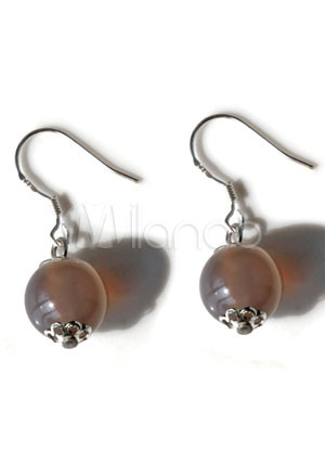 Gray Simple Fashion Agate Titanium Steel Gemstone Earrings