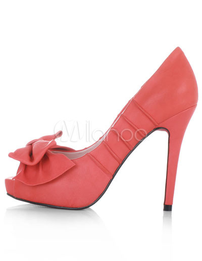   Prom Shoes on Sheepskin Peep Toe Bow Decoration High Heel Prom Shoes   Milanoo Com