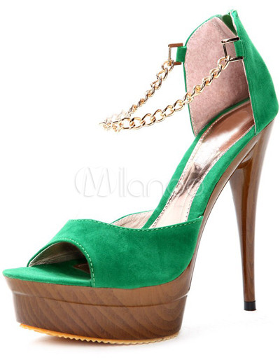 Green Peep Shoes on Green Peep Toe Chain Suede Womens Stiletto Heel Shoes Milanoo Com