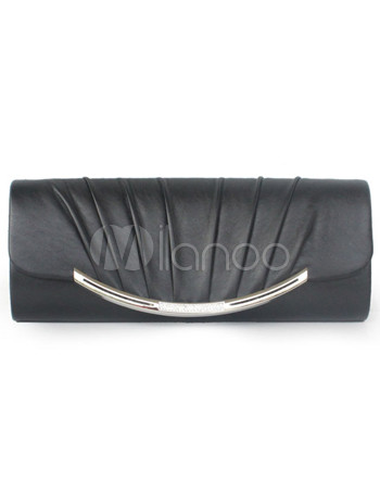 Pleated Rhinestone Horizontal Shape PU Patent Clutch Bag