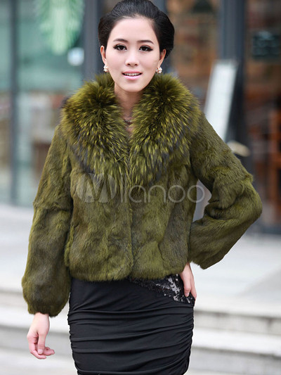 Elegant Cony Hair Racoon Hair Collar Women's Fur Jacket