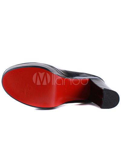 Chunky Heel Shoes  Women on Patent Pu Leather Rubber Sole Women S Chunky Heel Shoes   Milanoo Com