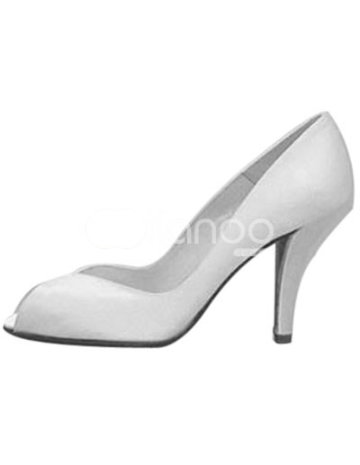 White Satin Peep Toe Wedding Bridal Heel Shoes