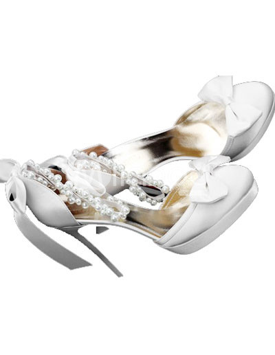 Bridal Shoes White Satin on White Satin Ankle Strap Bow Decoration Bridal Shoes   Milanoo Com