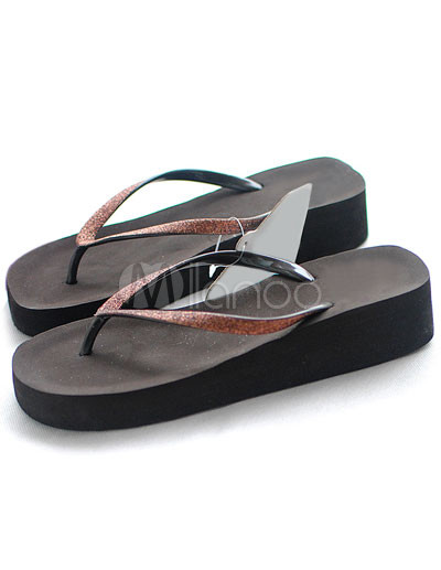Women Flip Flops on Fashion Glitter Wedge Pu Womens Flip Flops Milanoo Com