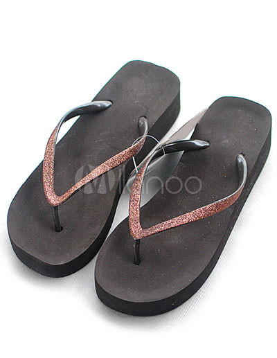 Women Flip Flops on Fashion Glitter Wedge Pu Womens Flip Flops Milanoo Com