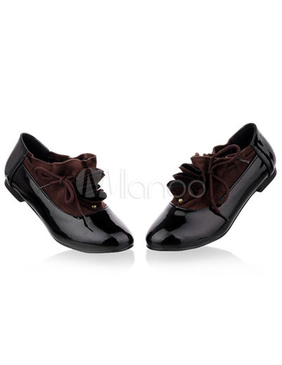 Lace Flat Shoes on Draped Pattern Lace Up Stud Round Toe Flat Womens Oxford Shoes