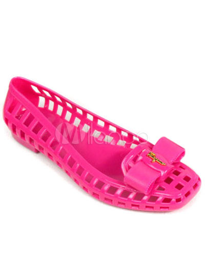 Burgundy Flat Shoes on Hollow Out Bow Decoration Women S Flat Jelly Shoes   Milanoo Com