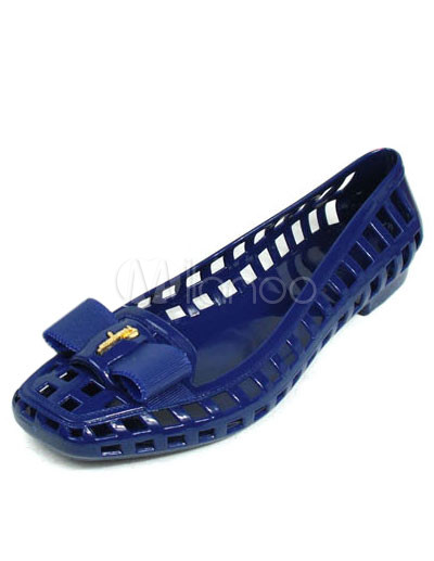 Burgundy Flat Shoes on Hollow Out Bow Decoration Women S Flat Jelly Shoes   Milanoo Com