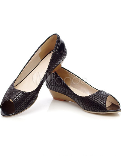  Heel Peep  Shoes on Sexy Snake Print Peep Toe Pu Womens Low Heel Shoes   Milanoo Com