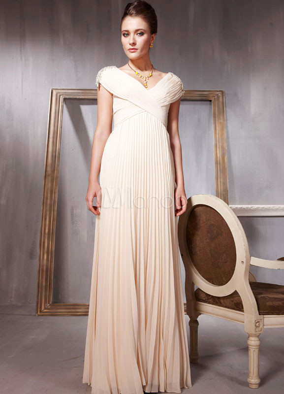 Beige V-Neck Dress