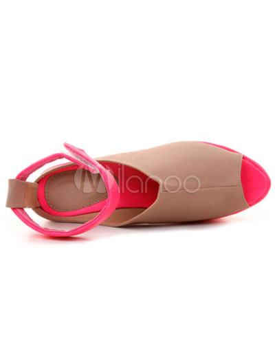 Stockings Peep on Roman Color Block Ankle Strap Peep Toe Pu Womens Platform Shoes