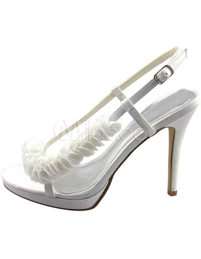 Flat Slingback Shoes on Satin Face Pleated Women S Slingback Dress Sandals Milanoo Com