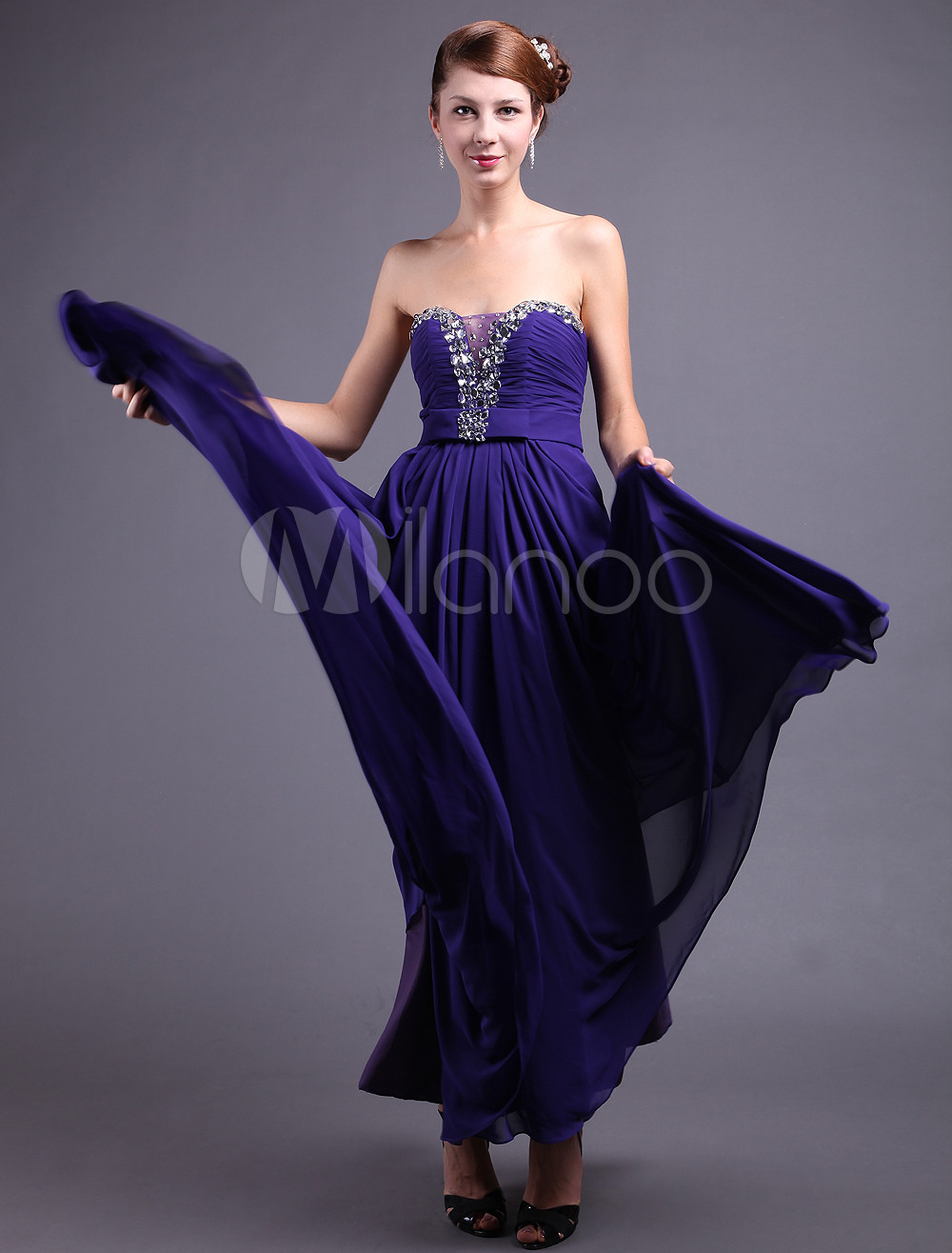 A-line Strapless Lavender Beading Silk Like Floor Length Evening Dress ...