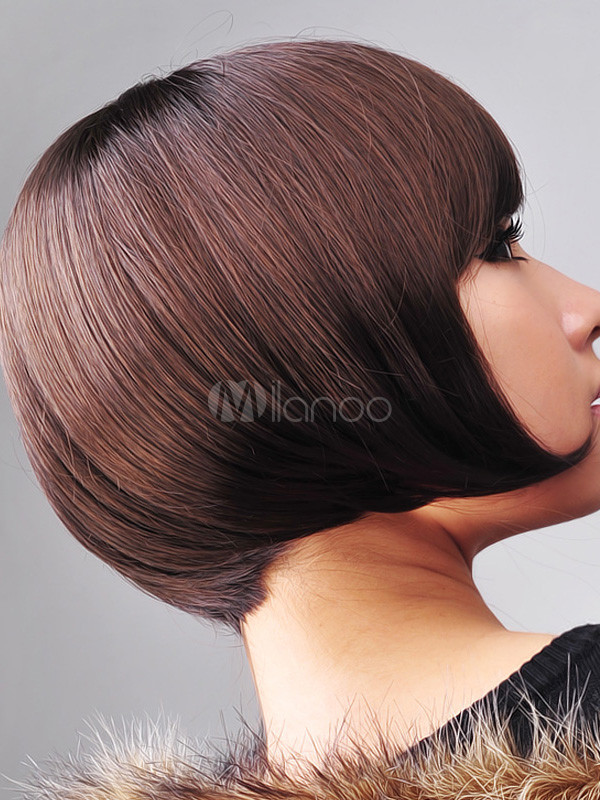 Natural Brown Straight Synthetic Full Short Wig - Milanoo.com