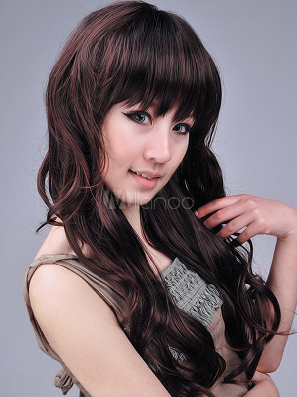 Chocolate Curly Synthetic Full Long Wig