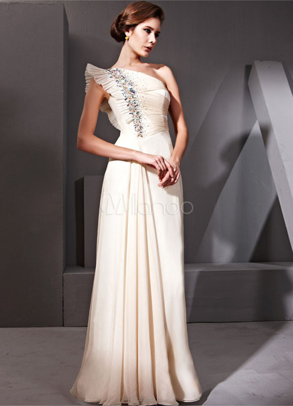 Shaping Daffodil Polyester Silk One Shoulder Prom Dress