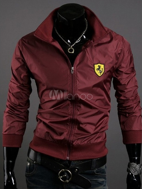 Fashion Burgundy Long Sleeve Stand Collar Men's Jacket