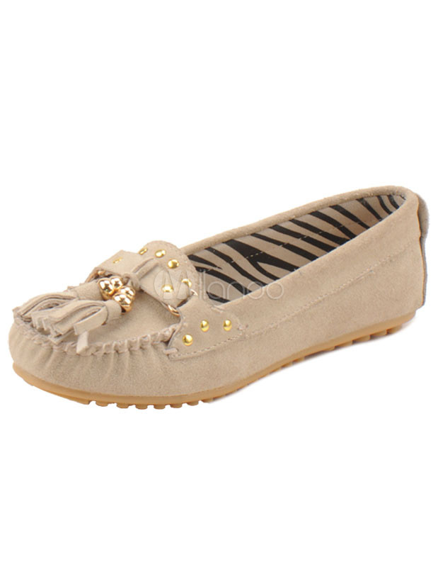 Classic Fringes Studs Cowhide Woman's Loafers