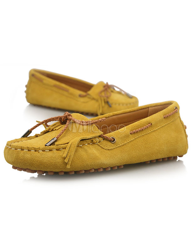 Fringe Ribbon Leather Woman's Loafers