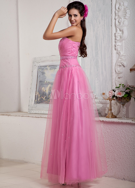Pink Sweetheart Sequin Satin Net Prom Dress