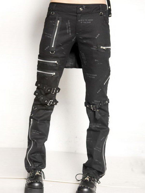 Steampunk Black Cotton Lolita Pants Print Zippers Buckles Designed steampunk buy now online