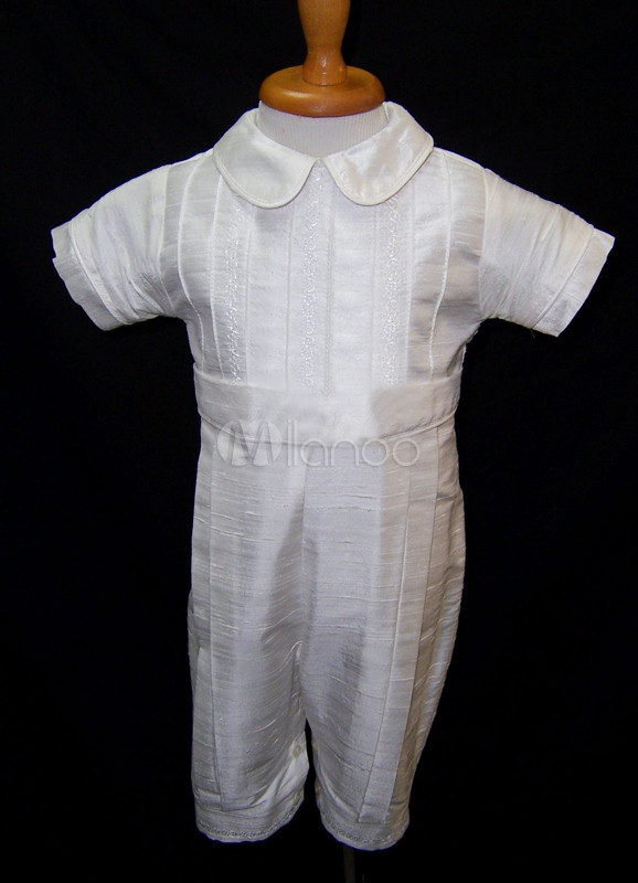 White Embroidery Silk Christening Jumpsuit Gabfire