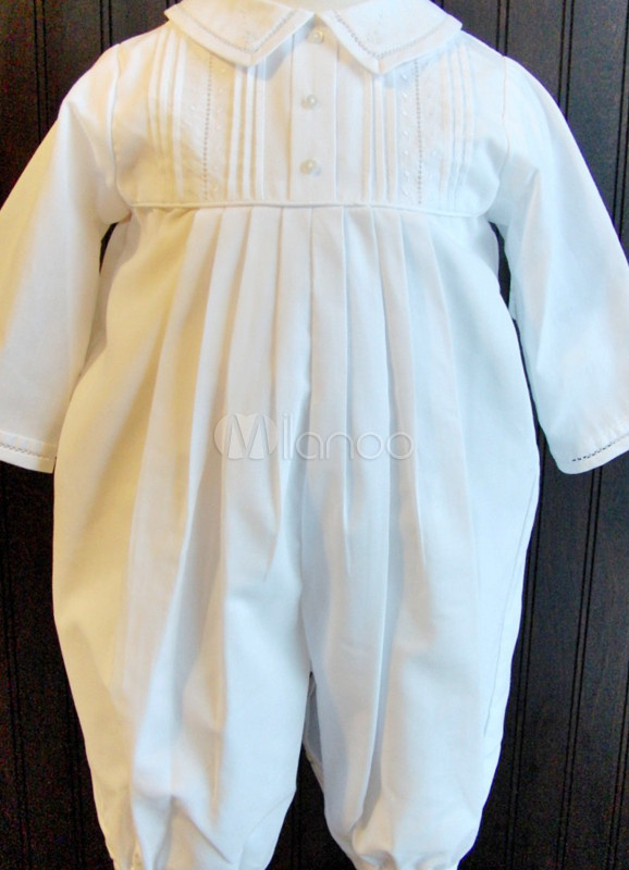 White Cotton Half Sleeves Christening Jumpsuit Wikizio