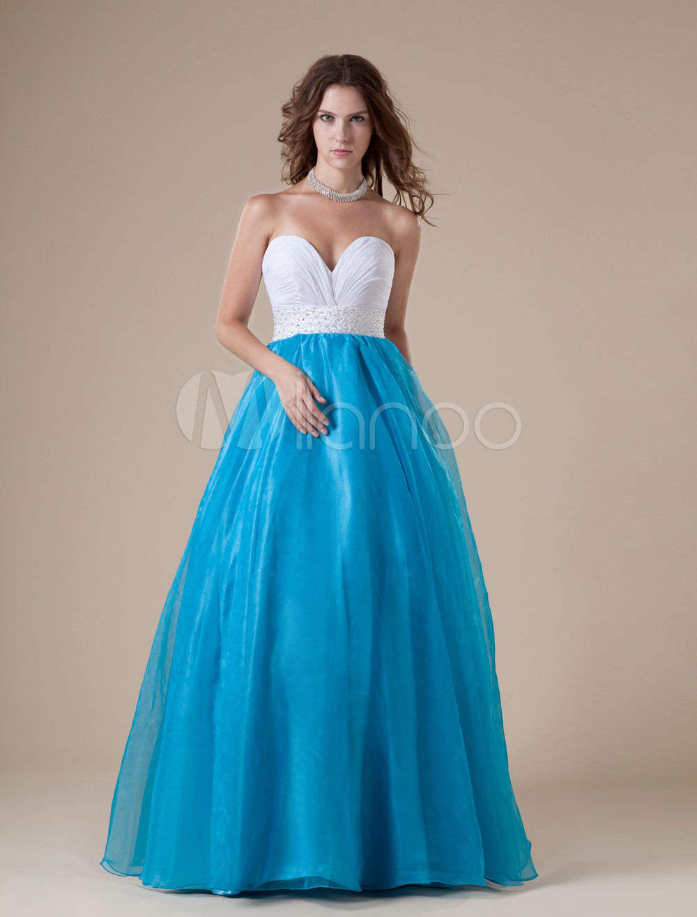 Blue Sweetheart Beading Organza Woman's Prom Dress (Wedding Prom Dresses) photo