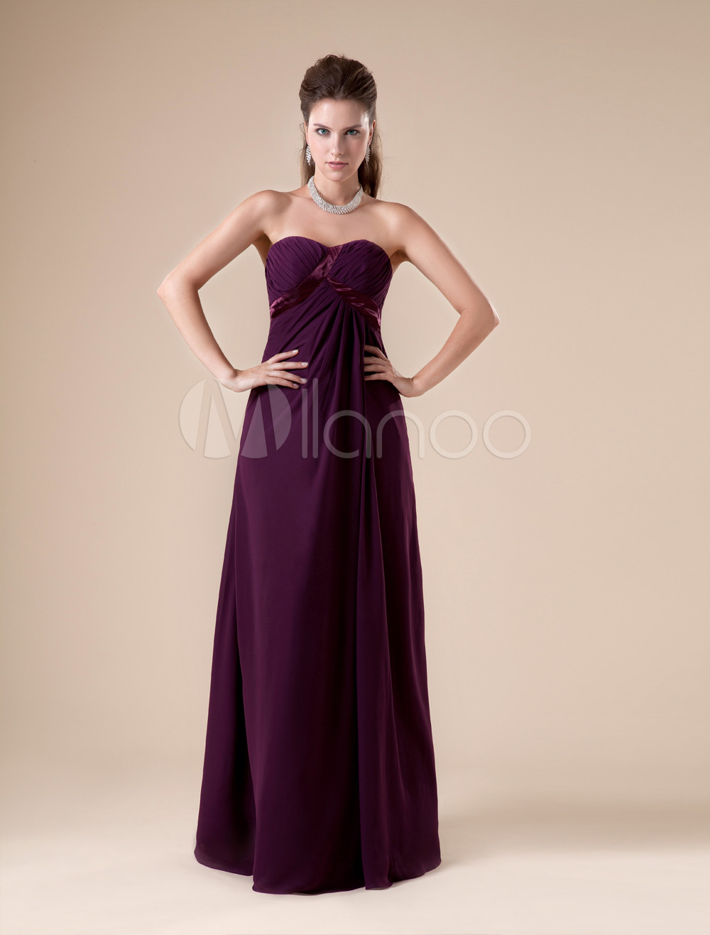 Claret Aline Strapless Chiffon Floorlength Womens Maternity