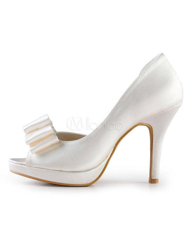 Chic chaussures de mariage plate-forme peep-toe en satin ivoire avec ...