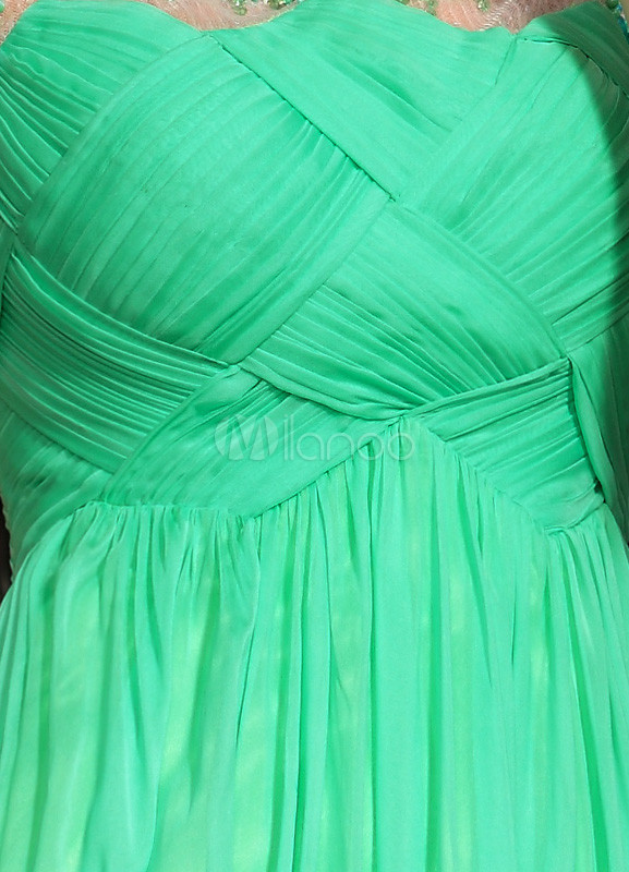 Green Beading Jewel Neck Chiffon Woman's Evening Dress