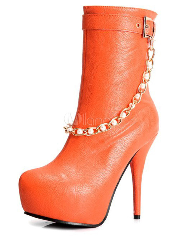 orange booties with clear heel