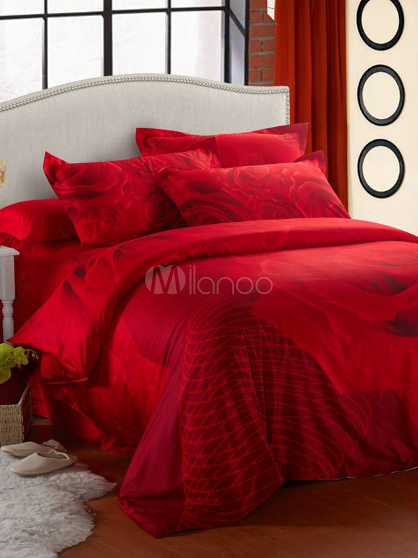 Luxury Red 4piece Cotton Fantastic Floral Print Bedding Set Jabberset