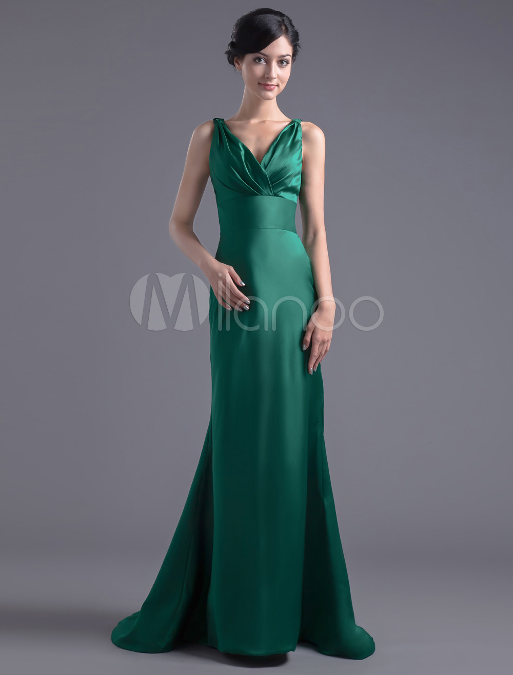 Elegant Hunter Green Elastic Woven Satin V-Neck Women's Evening Dress (Wedding Evening Dresses) photo