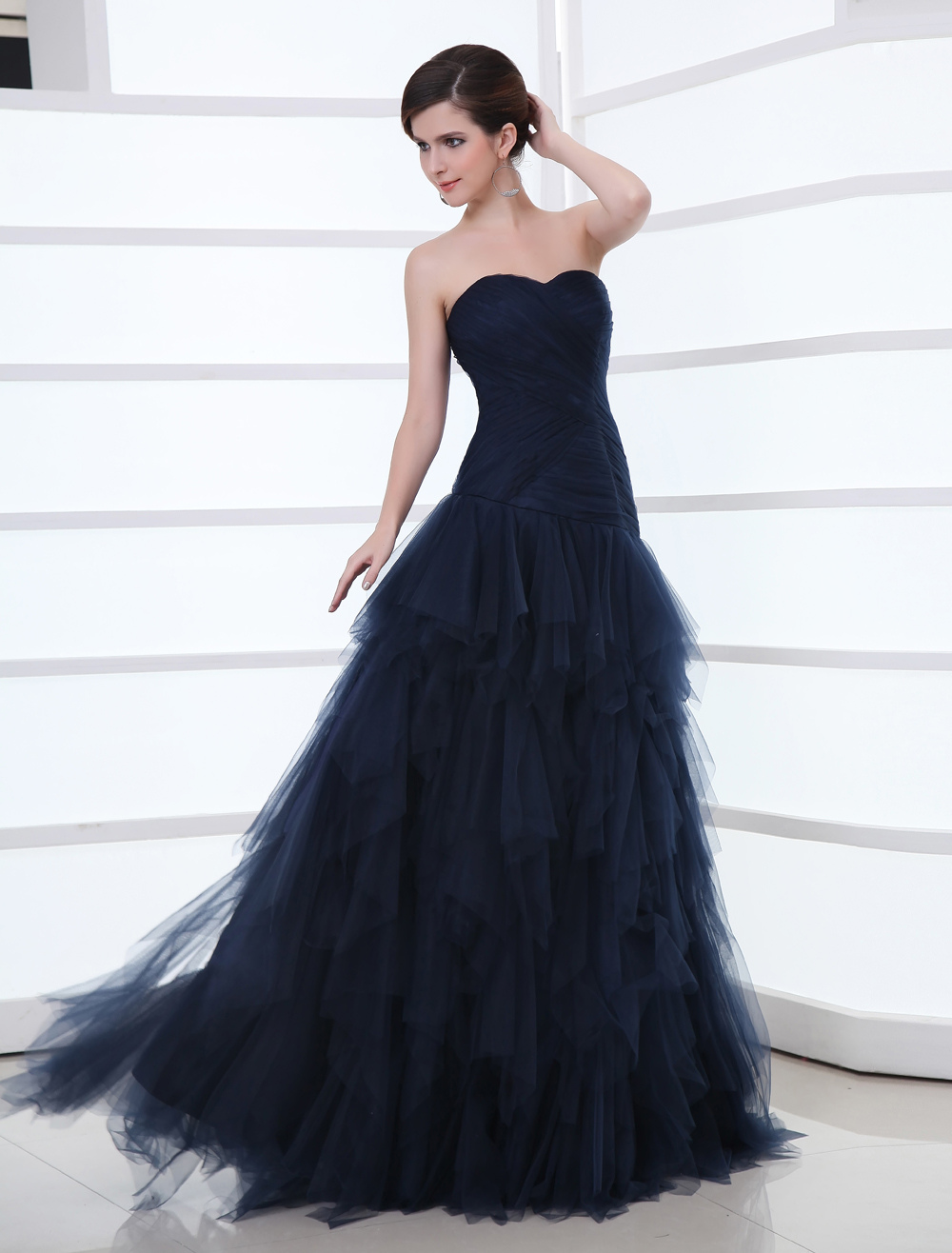 Strapless High Low Dark Navy Long Prom Dress       cg22782 main image 0