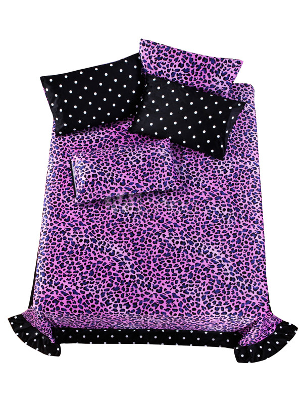 Fashion Purple Leopard Print Velvet 4piece Luxury Bedding Set Youxs