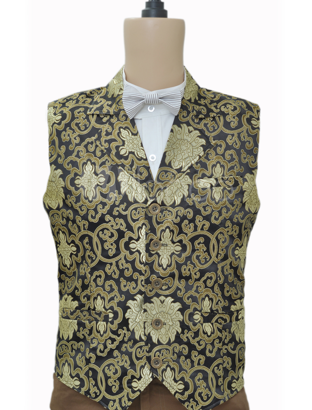 Noble Black Golden Floral Jacquard Steampunk Waistcoat Halloween cosplay costume steampunk buy now online