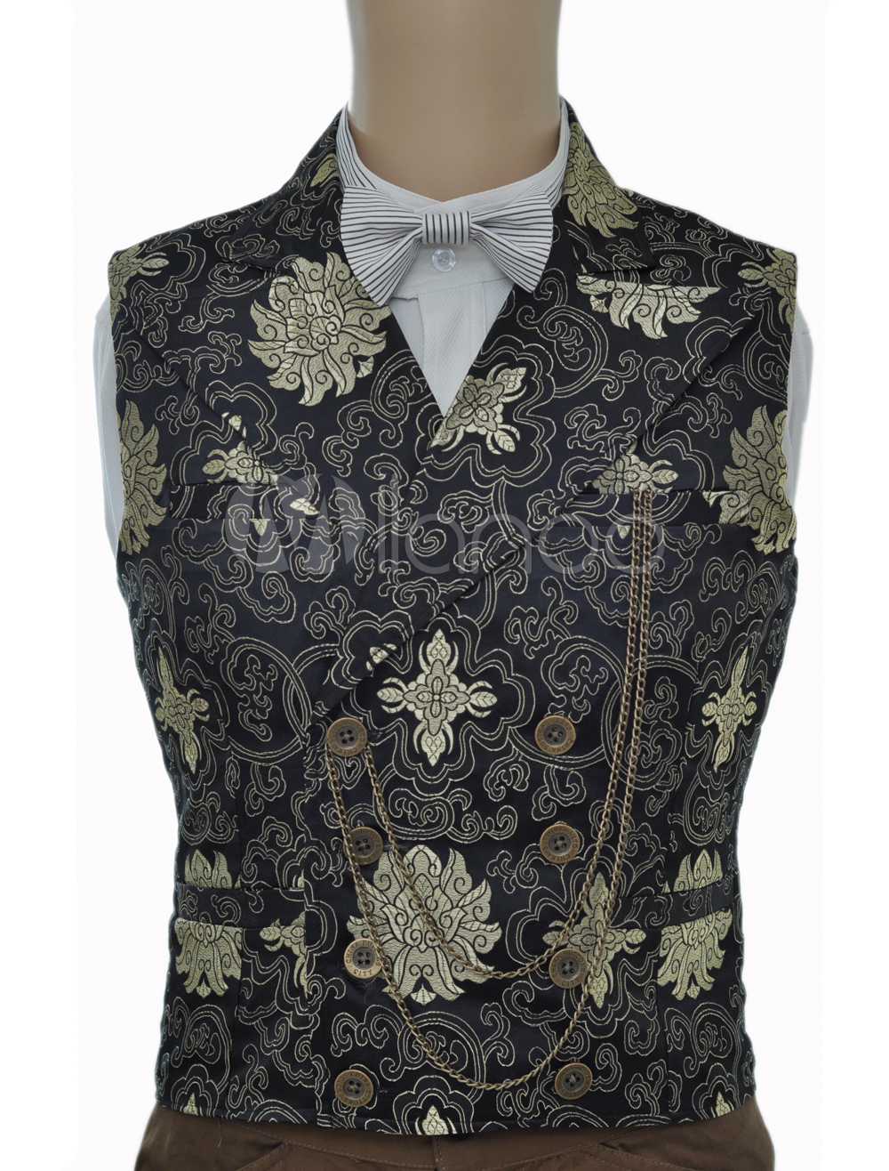 Black Jacquard Floral Steampunk Waistcoat For Halloween steampunk buy now online