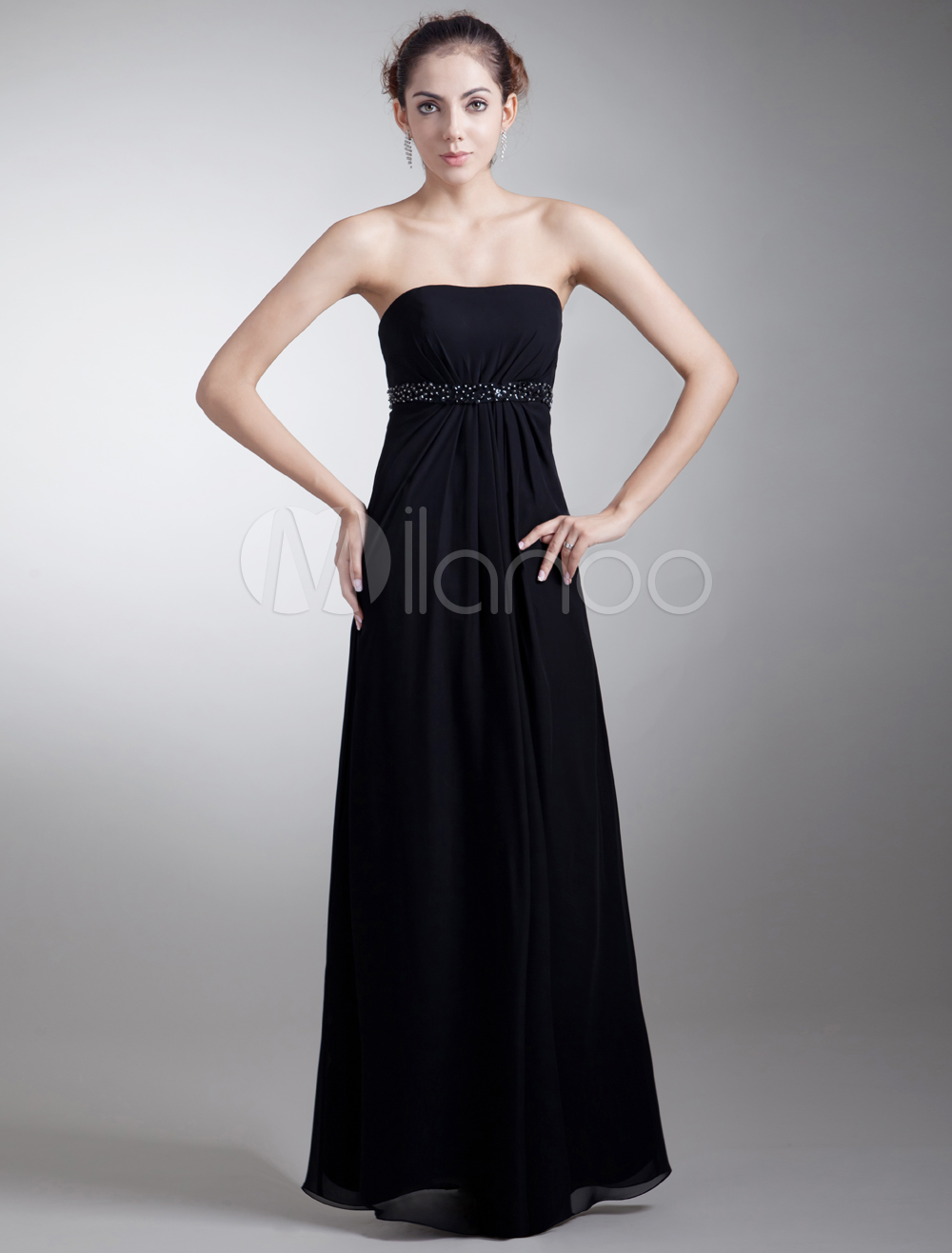 Elegant Black Chiffon Beading Strapless Sexy Evening Dress (Wedding Evening Dresses) photo